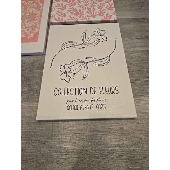 Abstract Floral Wall Art Pink White FLOWERS Matisse 3-Piece Set Canvas on Frame - Picture 2 of 5